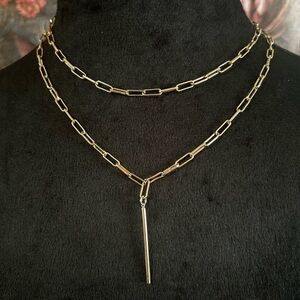 BaubleBar Gold Tone Tiny Paperclip Chain Necklace with Bar Pendant